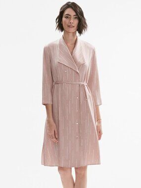 MM LaFleur Pink White Morse Code Suzanne Tie Waist Button Front Dress | Size XL